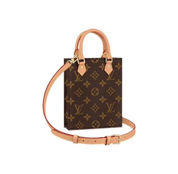 LOUIS VUITTON Petit Sac Plat series classic presbyopia coated canvas cowhide leather trimmed piano bag handbag shoulder strap bag mini women's style brown